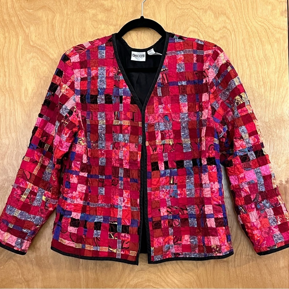 Chico's Silk Patchwork Open Jacket 8/10 - image 1